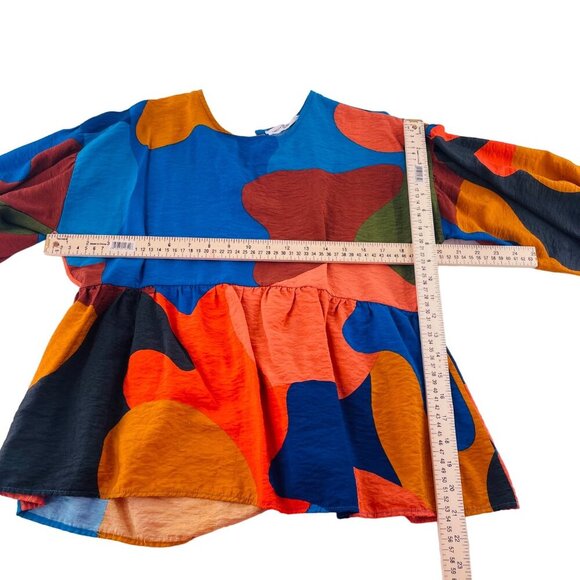 Michelle McDowell Women's Colorful Peplum Blouse 3/4 Sleeves Size Medium 85% Ray - Picture 5 of 5